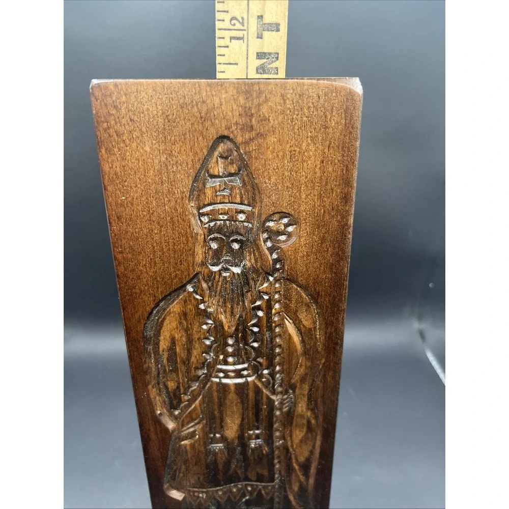 Vtg Wooden Speculaas Cookie Mold Saint Nicholas Sinterklaas GingerBread Board